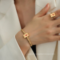 Shangjie OEM Joyas Fashion Real Gold plaqué Bracelet &amp; Ring Jewelry Set Elastic Unique Bijoux Ensemble de bijoux Mahjong Titanium